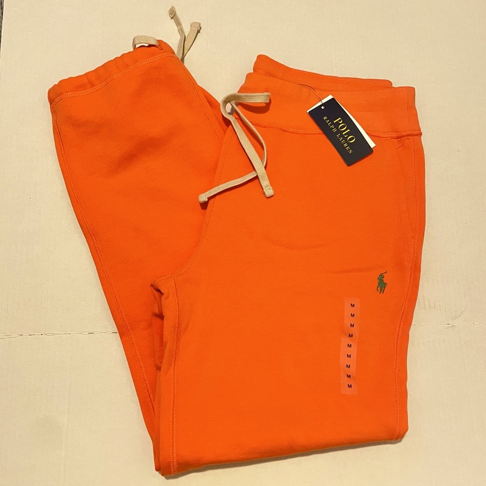 NEW Polo Ralph Lauren Classic Orange Fleece Drawstring Sweatpants Men Medium